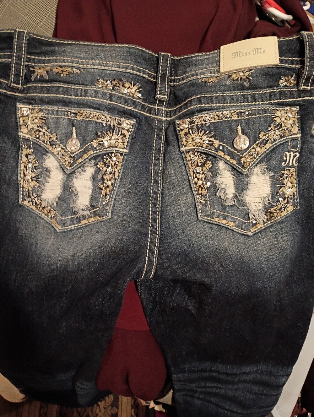 Miss Me Dark Blue Embroidered Distressed Skinny Jeans